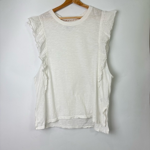 Anthropologie Pilcro White Sustainable Eyelet Ruffle Sleeved Top - Picture 4 of 8